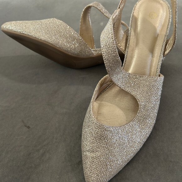 Gold Glitter Slingback Flats Pointed Toe Size 9M Party Formal - Picture 2 of 2